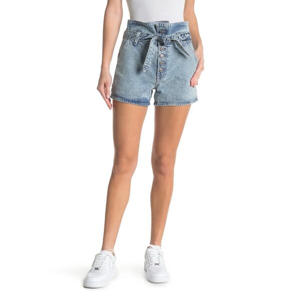 GRLFRND Tie Belted Waist Button Fly  Brynn Shorts In Perfect Ten Size 25 - Picture 1 of 7